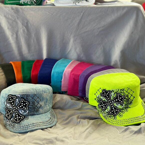 Hat~Rhinestone~Short Cross~Cadet style~adjustable velcro back - Picture 2 of 2